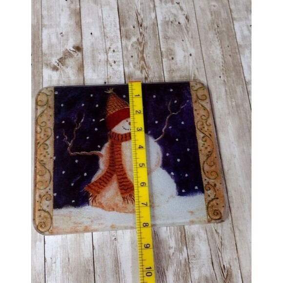 Christmas Holiday Snowman Glass Cutting Cheese Serving Board Trivet 10"x8" - Picture 4 of 5